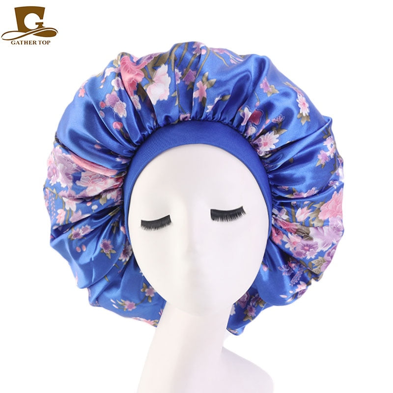 1pc Fashion Women Silk Hair Bonnet Hat Wide Elastic Band