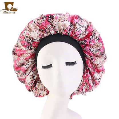 1pc Fashion Women Silk Hair Bonnet Hat Wide Elastic Band