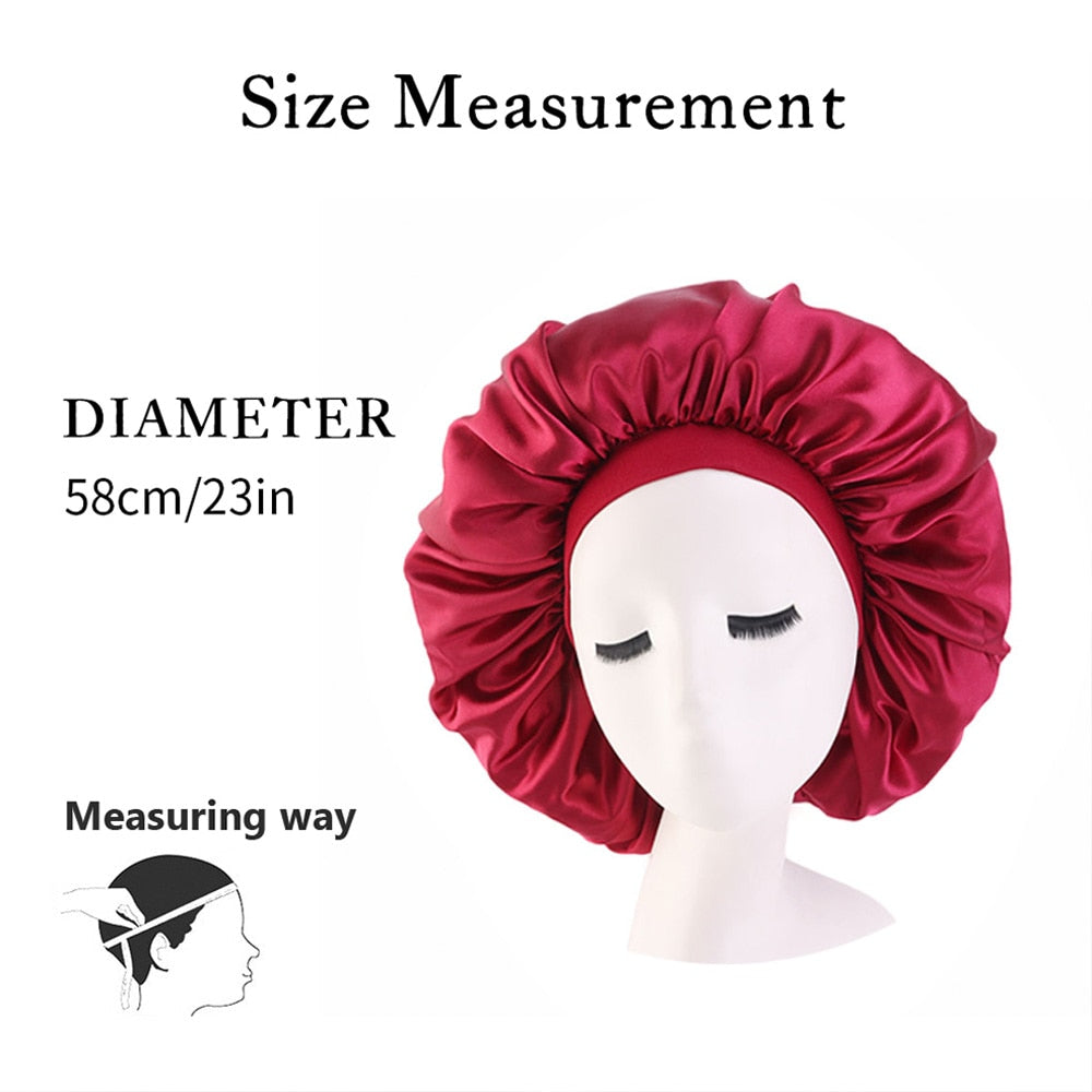 1pc Fashion Women Silk Hair Bonnet Hat Wide Elastic Band