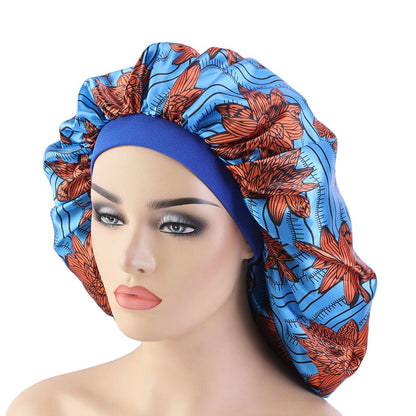 1pc Fashion Women Silk Hair Bonnet Hat Wide Elastic Band