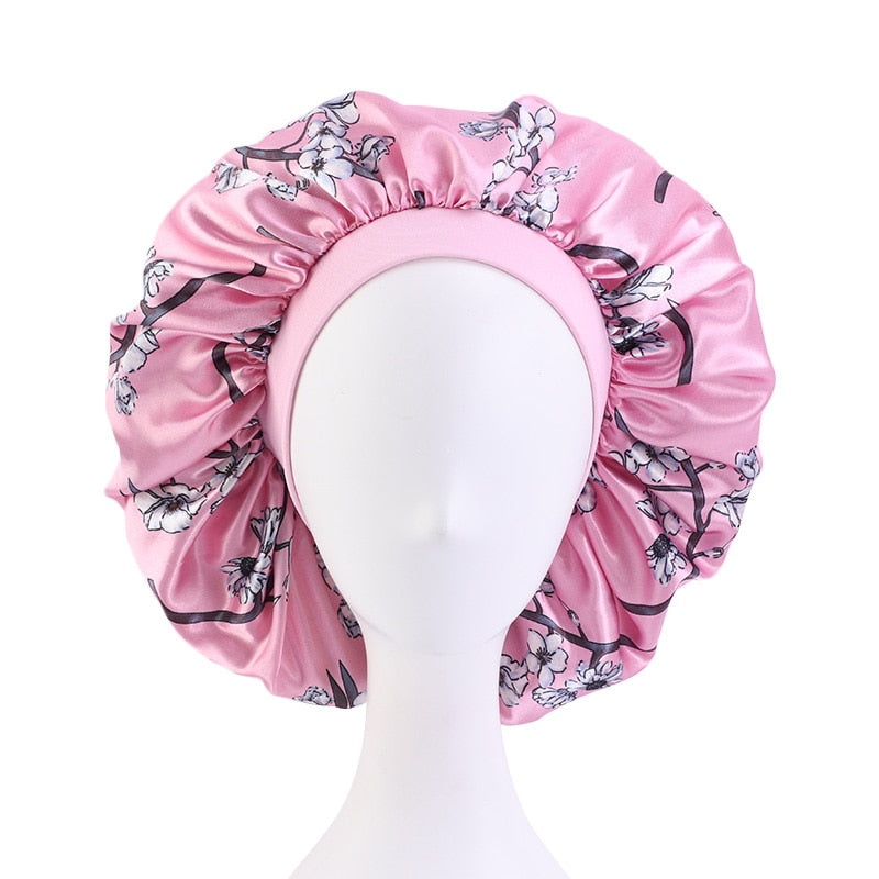 1pc Fashion Women Silk Hair Bonnet Hat Wide Elastic Band