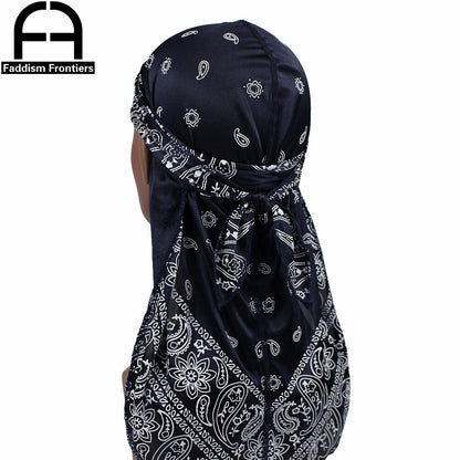 Satin Unisex Cashew Flower Long Tail Durag