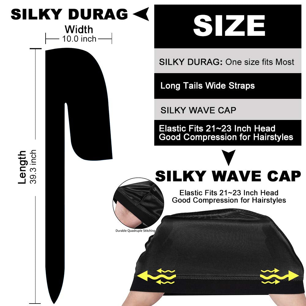 Solid Color Wave Caps With Durag for Men/Women Headwear Soft Elastic Breathable Beanie