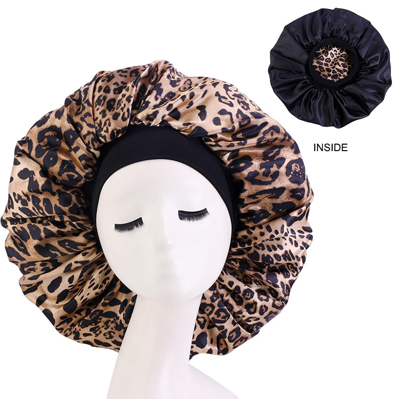 1pc Fashion Women Silk Hair Bonnet Hat Wide Elastic Band