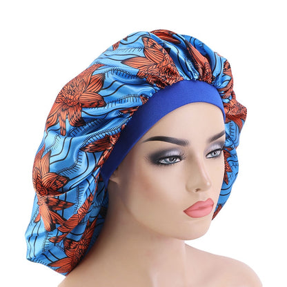 1pc Fashion Women Silk Hair Bonnet Hat Wide Elastic Band