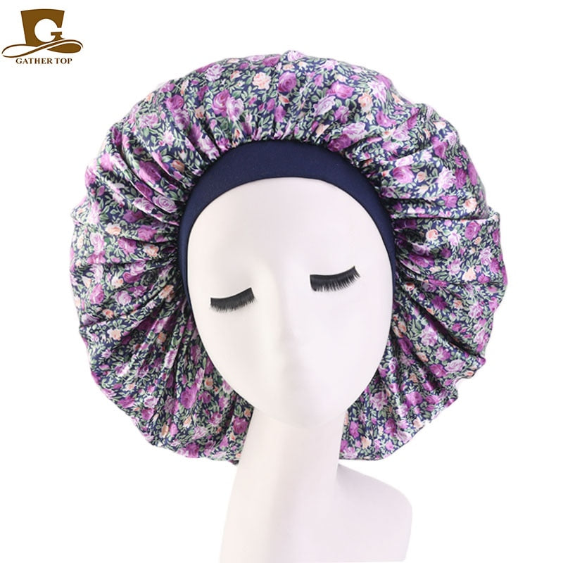 1pc Fashion Women Silk Hair Bonnet Hat Wide Elastic Band