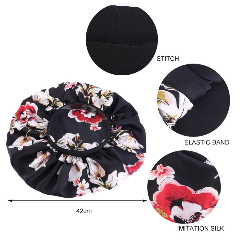 1pc Fashion Women Silk Hair Bonnet Hat Wide Elastic Band