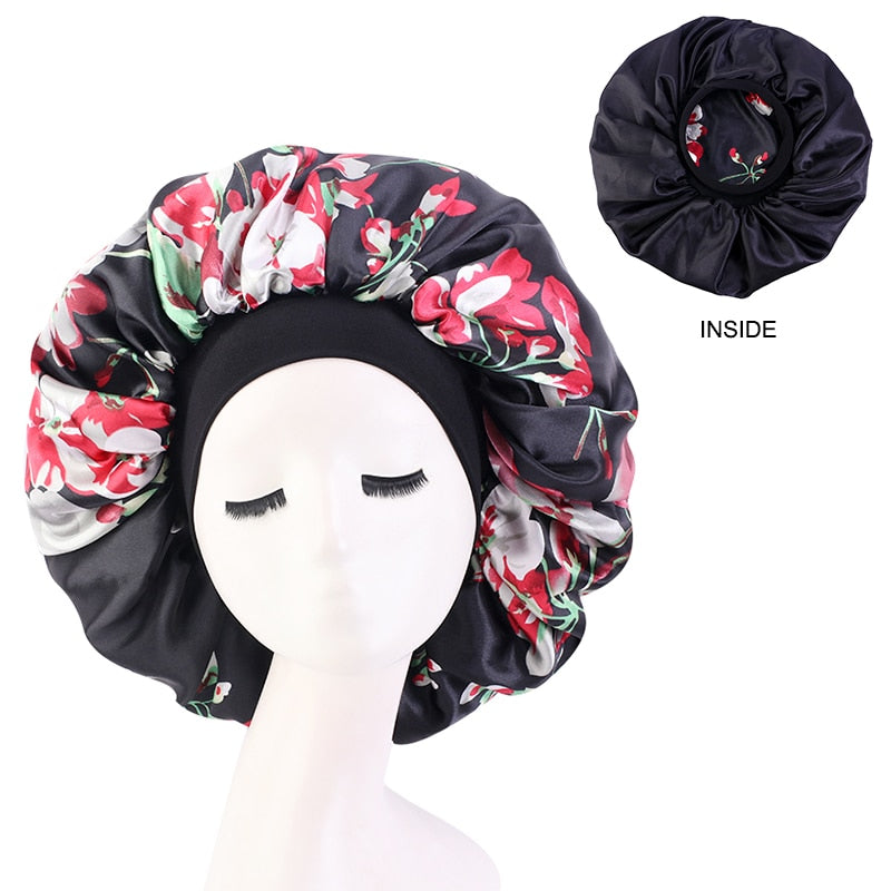 1pc Fashion Women Silk Hair Bonnet Hat Wide Elastic Band