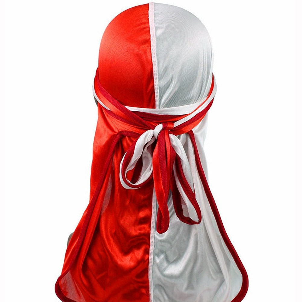 New Silky Two-Tone Durags Bandanas Turban Hat Men Women Unisex Extra Long Tail