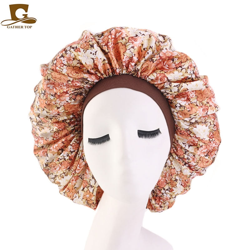 1pc Fashion Women Silk Hair Bonnet Hat Wide Elastic Band