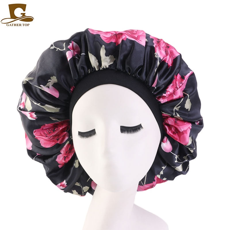 1pc Fashion Women Silk Hair Bonnet Hat Wide Elastic Band