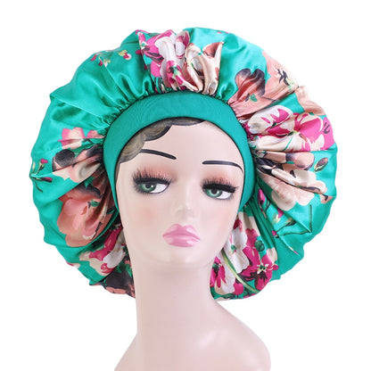 1pc Fashion Women Silk Hair Bonnet Hat Wide Elastic Band