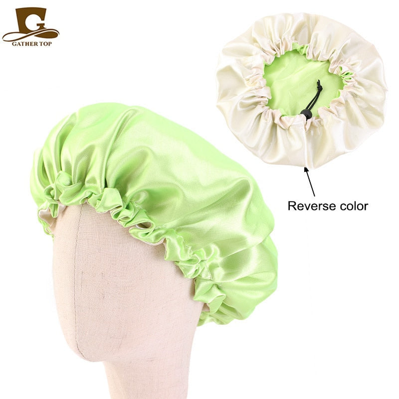 New Reversible Satin Bonnet double layer adjustable size Sleep Night Cap