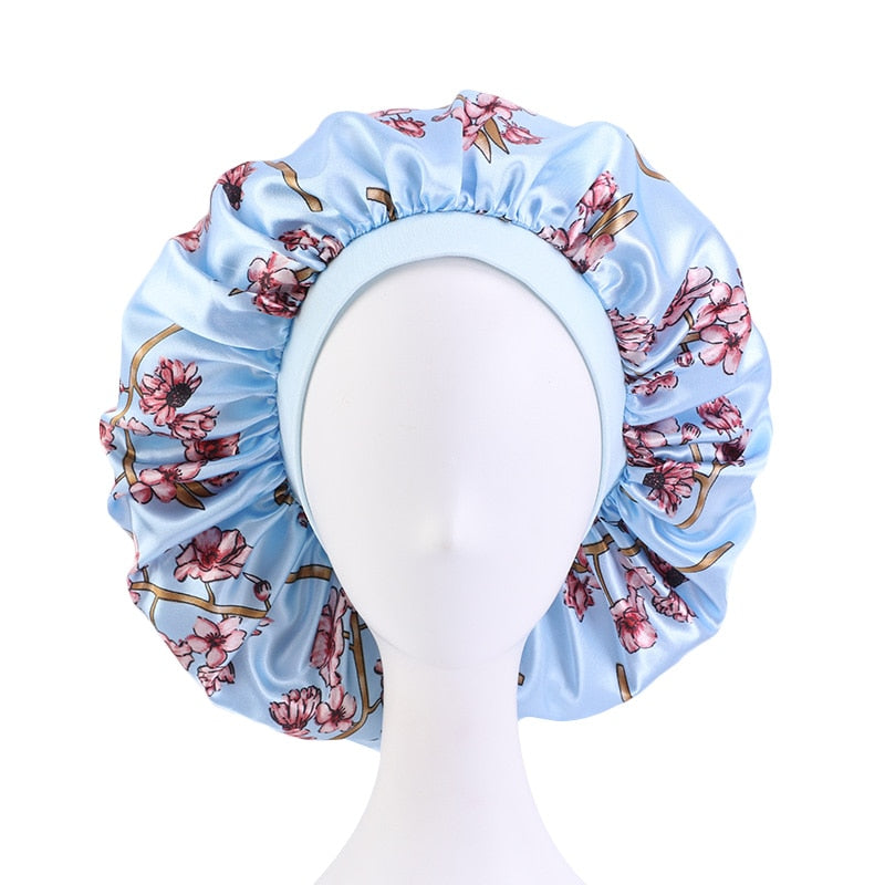 1pc Fashion Women Silk Hair Bonnet Hat Wide Elastic Band