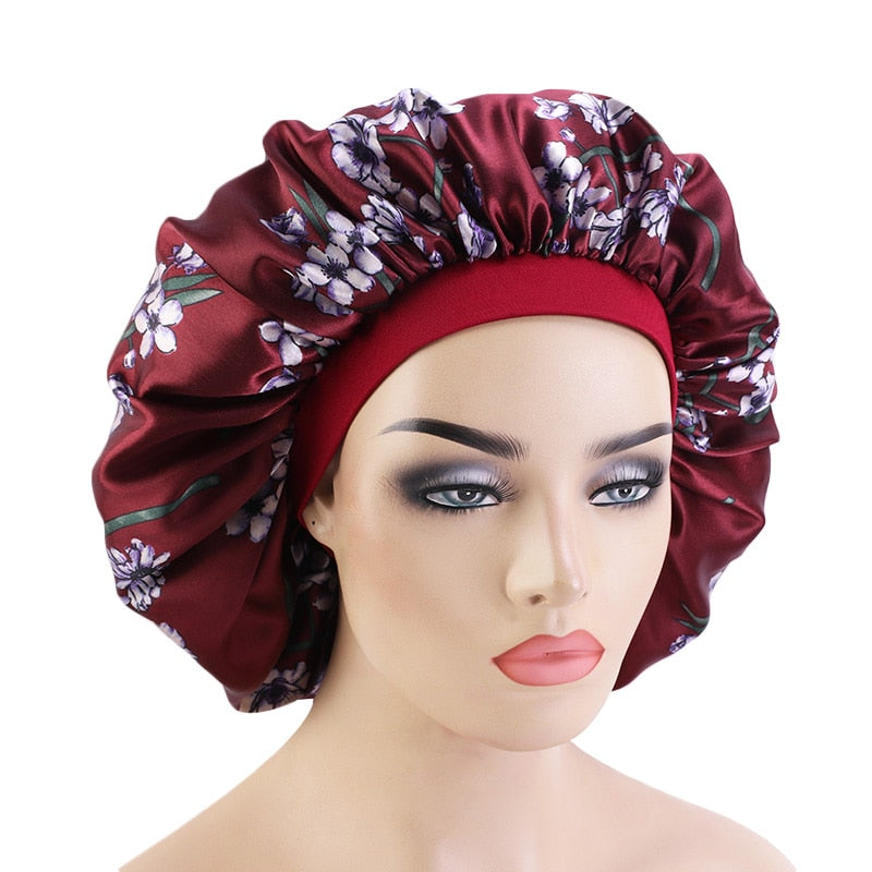 1pc Fashion Women Silk Hair Bonnet Hat Wide Elastic Band