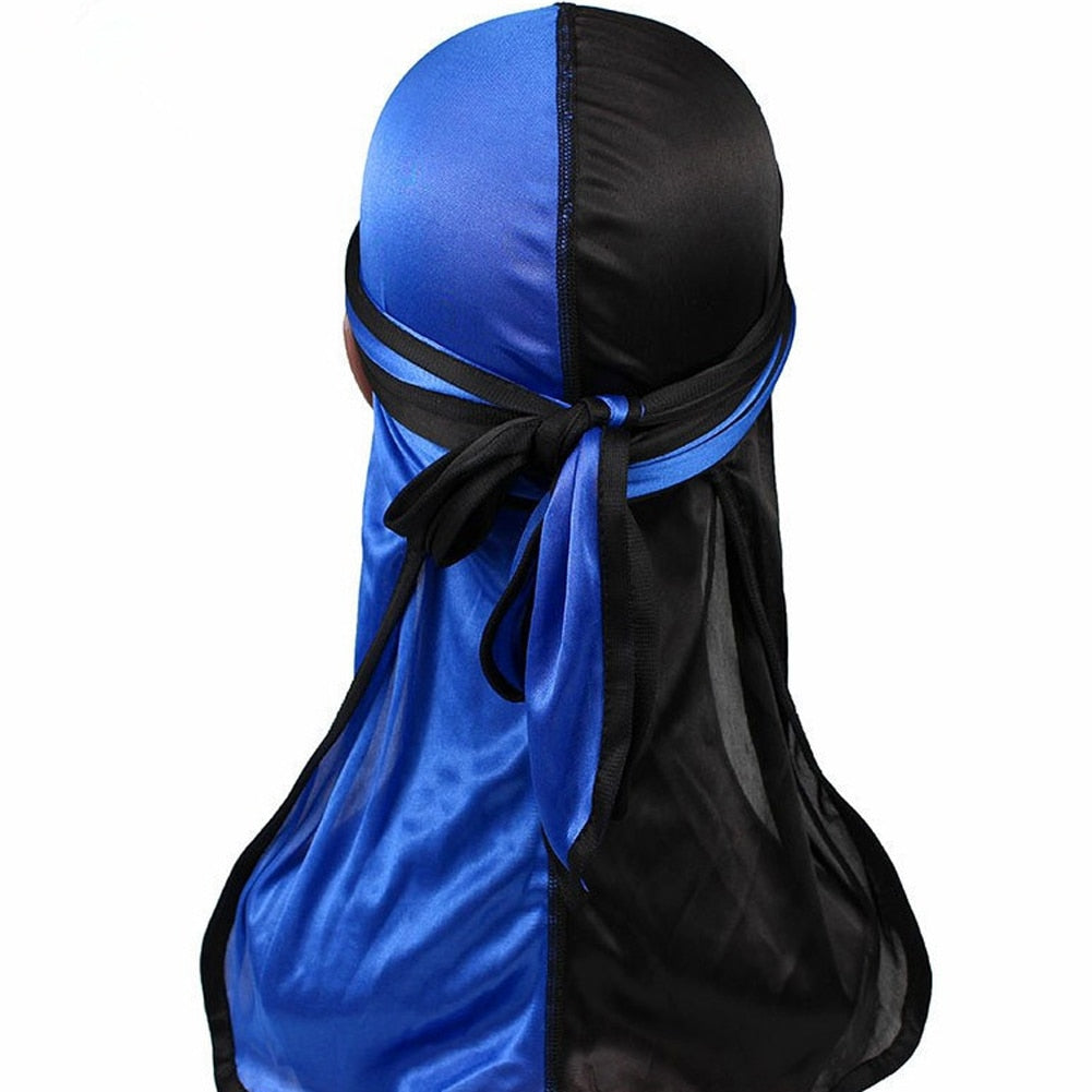 New Silky Two-Tone Durags Bandanas Turban Hat Men Women Unisex Extra Long Tail