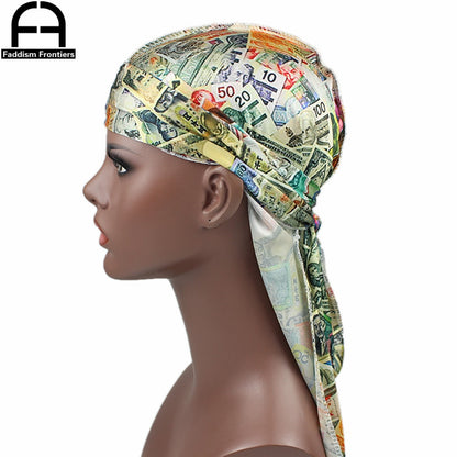 Silky Durag Colorful money Print For Women/Men Long Tail Waves