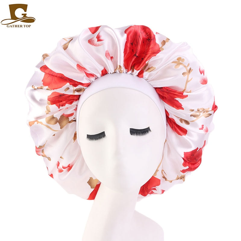 1pc Fashion Women Silk Hair Bonnet Hat Wide Elastic Band