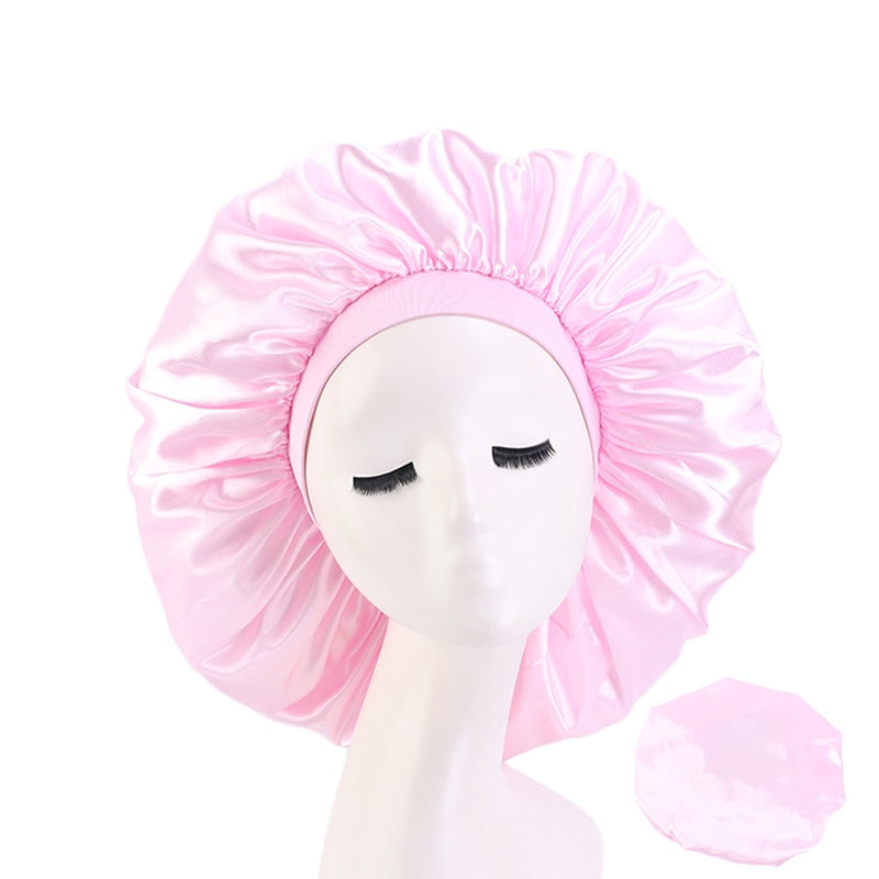 1pc Fashion Women Silk Hair Bonnet Hat Wide Elastic Band