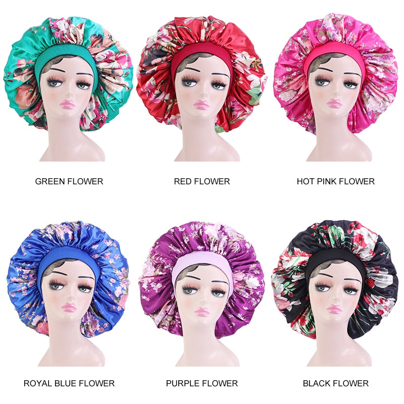 1pc Fashion Women Silk Hair Bonnet Hat Wide Elastic Band