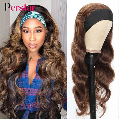 Headband Wigs Human Hair Body Wave Headband Human Hair Wigs for Black Woman Brazilian Ombre Highlight Wigs 8-28 Inches