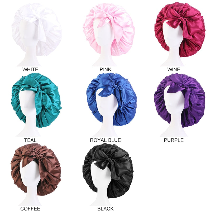 1pc Fashion Women Silk Hair Bonnet Hat Wide Elastic Band