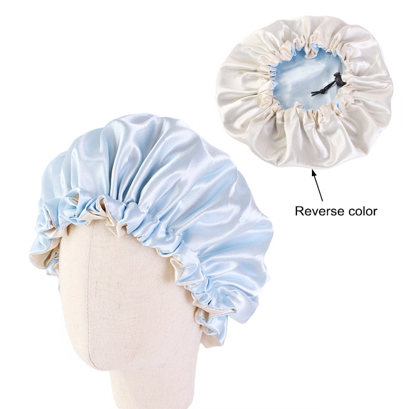 New Reversible Satin Bonnet double layer adjustable size Sleep Night Cap