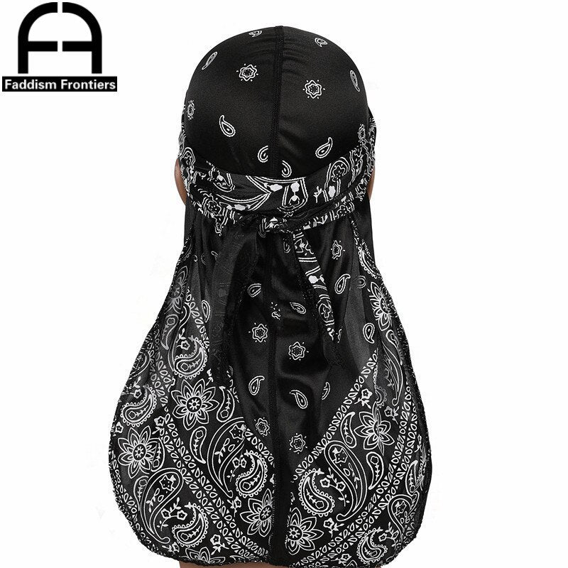 Satin Unisex Cashew Flower Long Tail Durag