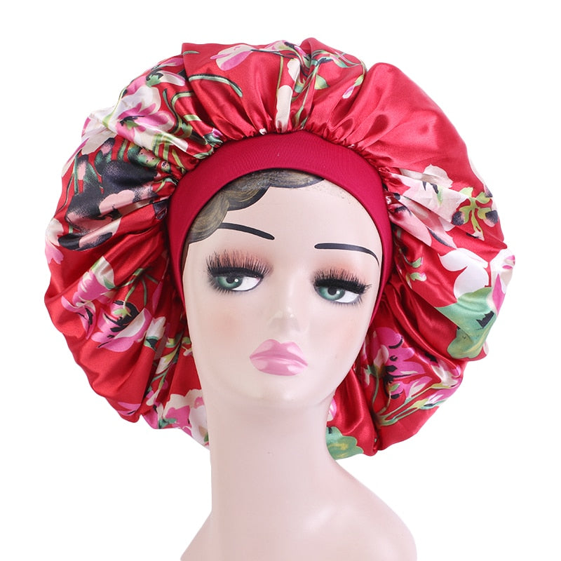 1pc Fashion Women Silk Hair Bonnet Hat Wide Elastic Band