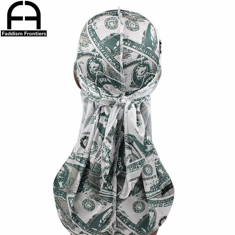 Silky Durag Colorful money Print For Women/Men Long Tail Waves