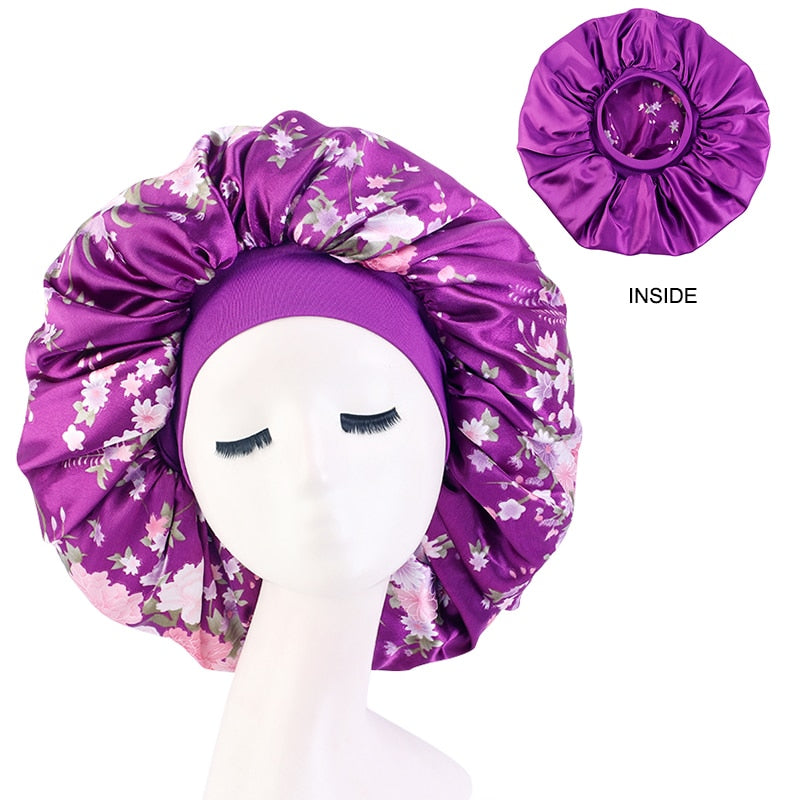 1pc Fashion Women Silk Hair Bonnet Hat Wide Elastic Band