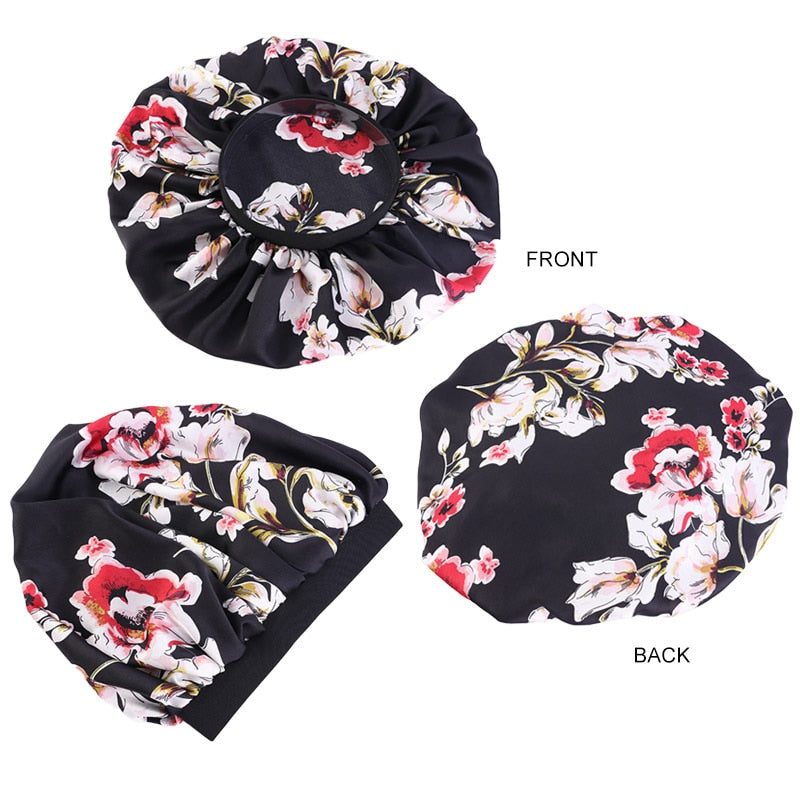 1pc Fashion Women Silk Hair Bonnet Hat Wide Elastic Band