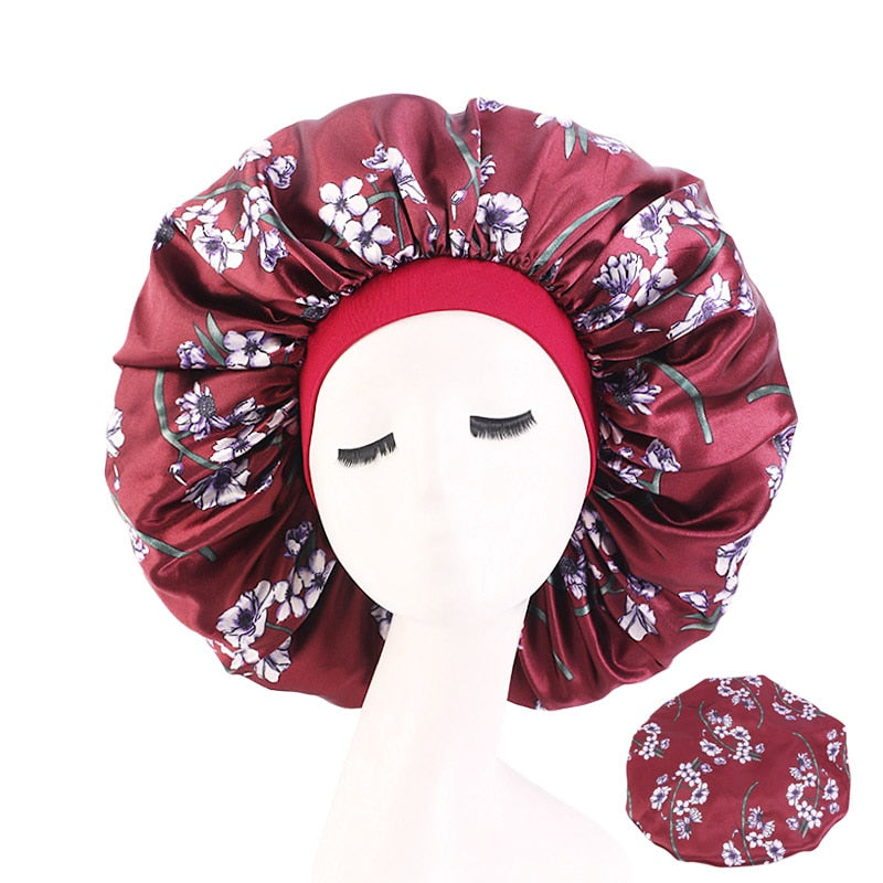 1pc Fashion Women Silk Hair Bonnet Hat Wide Elastic Band