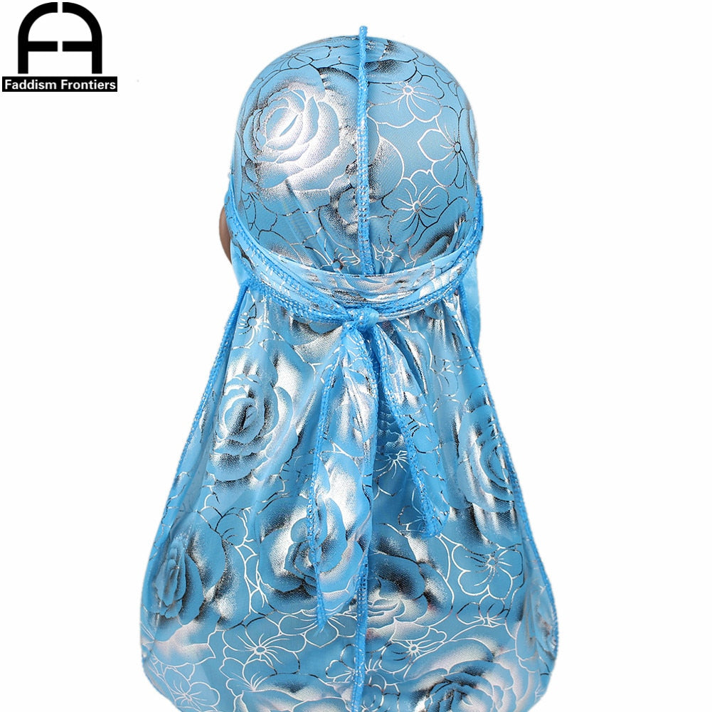 Unisex Floral Print Men Women Silk Durag Summer Breathable Long Tail DuRags