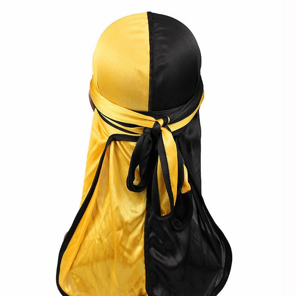 New Silky Two-Tone Durags Bandanas Turban Hat Men Women Unisex Extra Long Tail