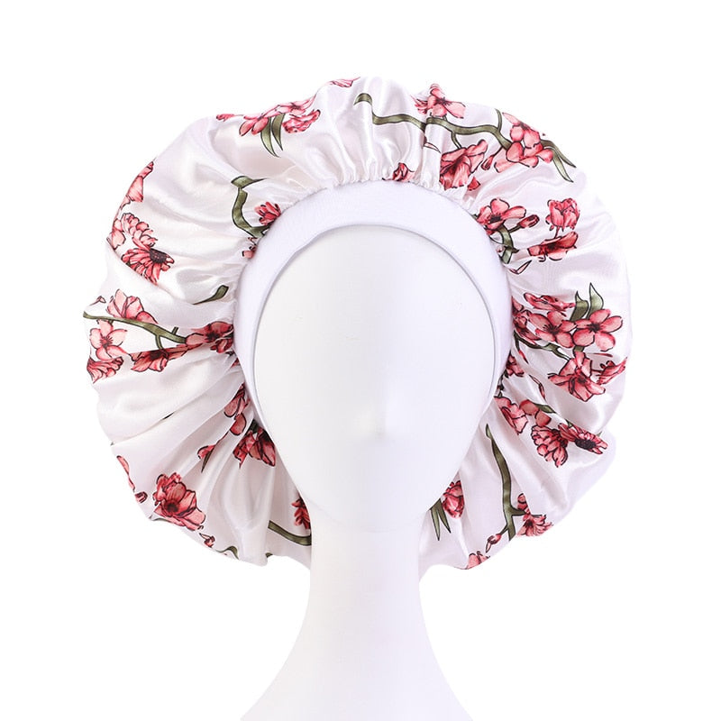 1pc Fashion Women Silk Hair Bonnet Hat Wide Elastic Band