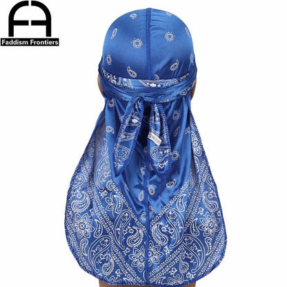 Satin Unisex Cashew Flower Long Tail Durag