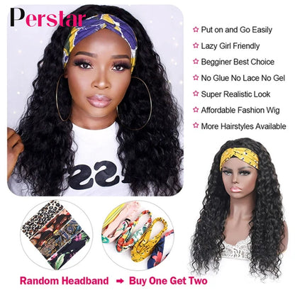 Headband Wigs Human Hair Water Curly Headband Human Hair Wigs for Women Brazilian Highlight Wigs Honey Blonde Wig