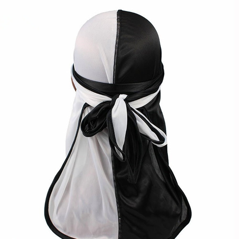 New Silky Two-Tone Durags Bandanas Turban Hat Men Women Unisex Extra Long Tail