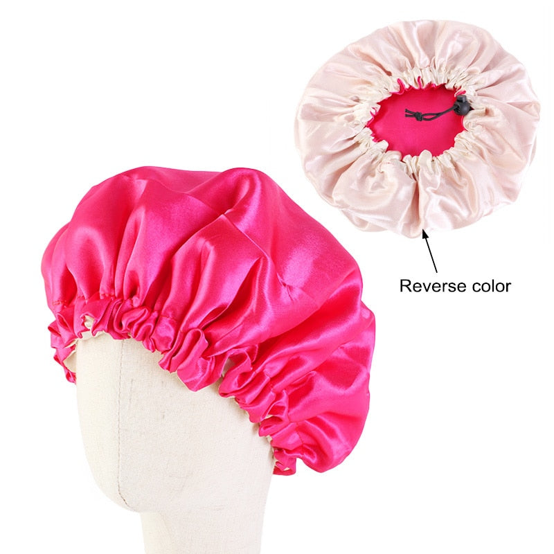 New Reversible Satin Bonnet double layer adjustable size Sleep Night Cap