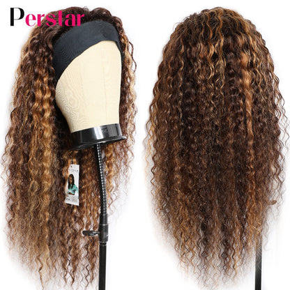 Headband Wigs Human Hair Water Curly Headband Human Hair Wigs for Women Brazilian Highlight Wigs Honey Blonde Wig