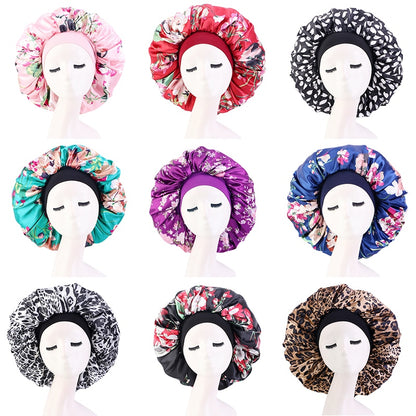 1pc Fashion Women Silk Hair Bonnet Hat Wide Elastic Band