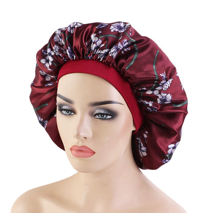 1pc Fashion Women Silk Hair Bonnet Hat Wide Elastic Band