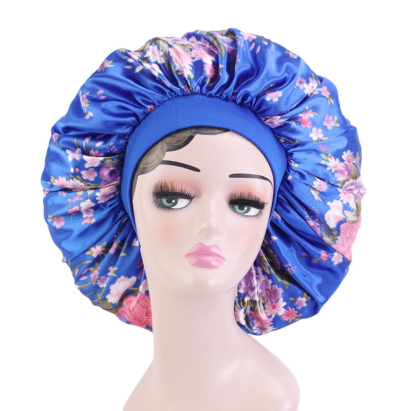 1pc Fashion Women Silk Hair Bonnet Hat Wide Elastic Band