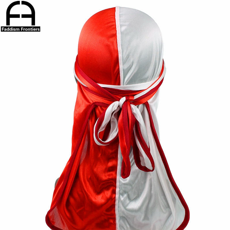 New Silky Two-Tone Durags Bandanas Turban Hat Men Women Unisex Extra Long Tail