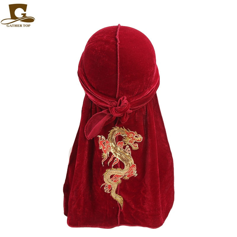 Fashion Unisex Dragon Pattern Velvet Durags Wavey Headwear