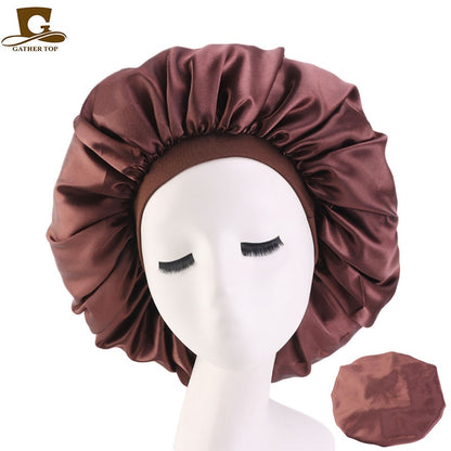 1pc Fashion Women Silk Hair Bonnet Hat Wide Elastic Band