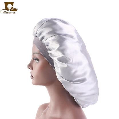 1pc Fashion Women Silk Hair Bonnet Hat Wide Elastic Band