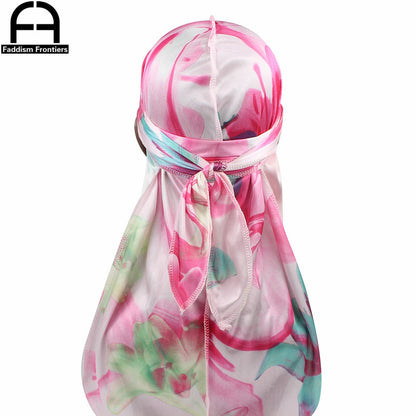 Floral Silky Durag W/Long Straps