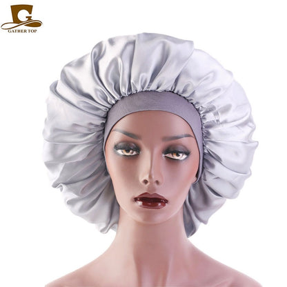 1pc Fashion Women Silk Hair Bonnet Hat Wide Elastic Band